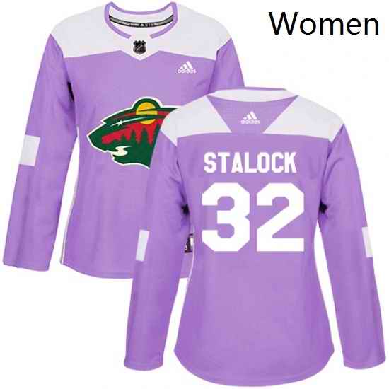 Womens Adidas Minnesota Wild 32 Alex Stalock Authentic Purple Fights Cancer Practice NHL Jersey